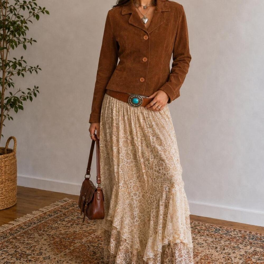 Vintage Brown Genuine Suede Leather Jacket Women’s XL Boho Western 90s Y2K Coat